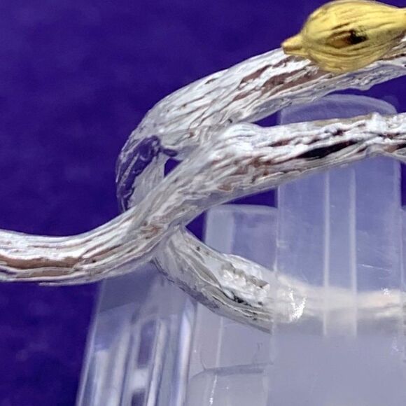 NWOT, solid sterling 925 silver with 18 K gold vermeil accents, birds on branch - Picture 6 of 12
